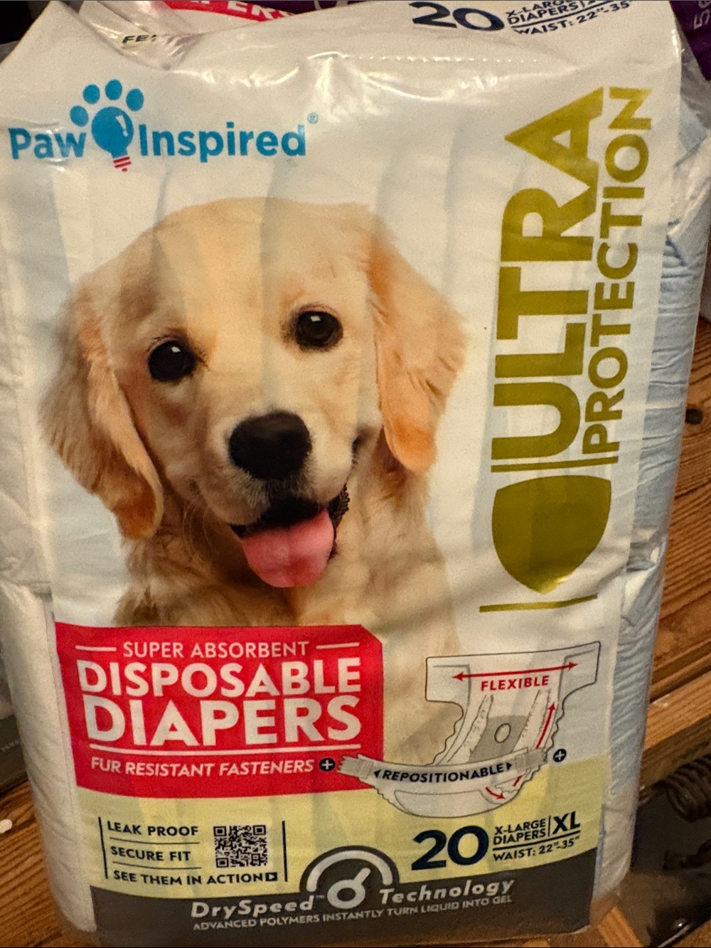 Paw Inspired disposable diapers for dogs size extra large 20 per pack